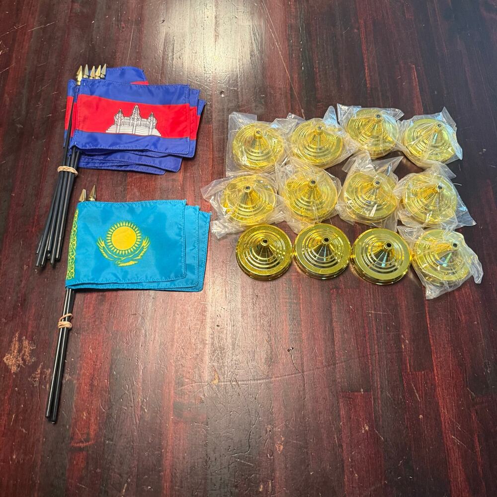 Cambodia and Kazakhstan Southeast/Central Asia Miniature Flag Set